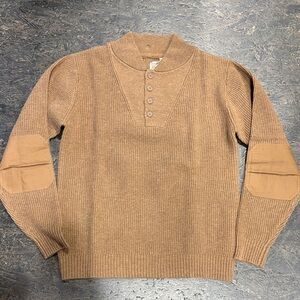 Men's Schott Ribbed Henley Sweater in Camel
